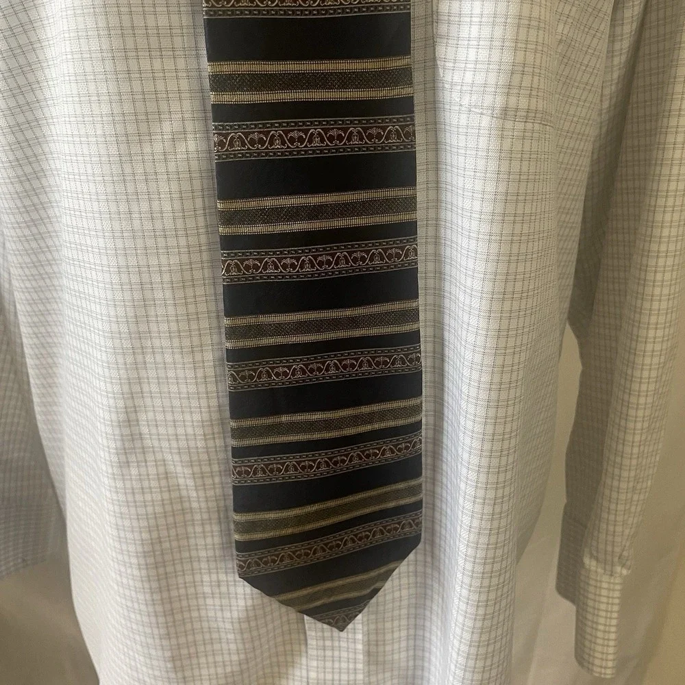 Raphael All Silk‎ Tie Handmade Italy Black Gold Red Stripe Baroque Pattern